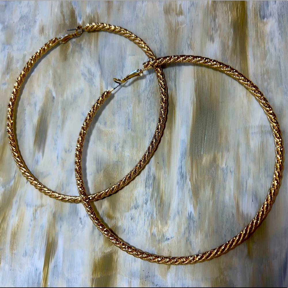 Gold earrings. Large hoops earrings. Earrings.